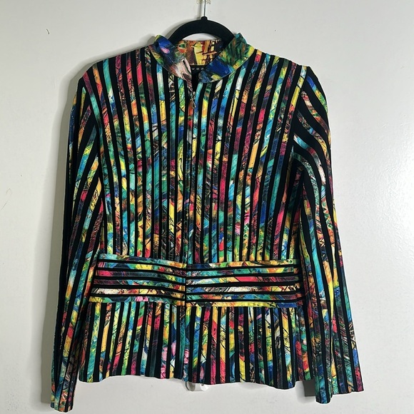 Weavz multi color long sleeves rainbow peplum blouse top size small - Picture 2 of 8
